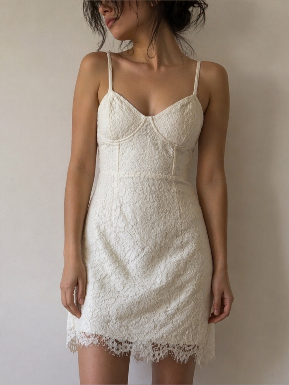 Lulus Take a Change White Lace Bustier Mini Dress Large Coquette Bridal